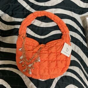Orange Quilted Women's Bag with Chain Detail